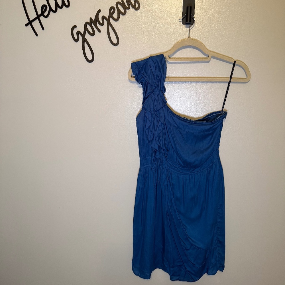 MM Couture by Miss Me Blue One-Shoulder Ruffle Dress sz S